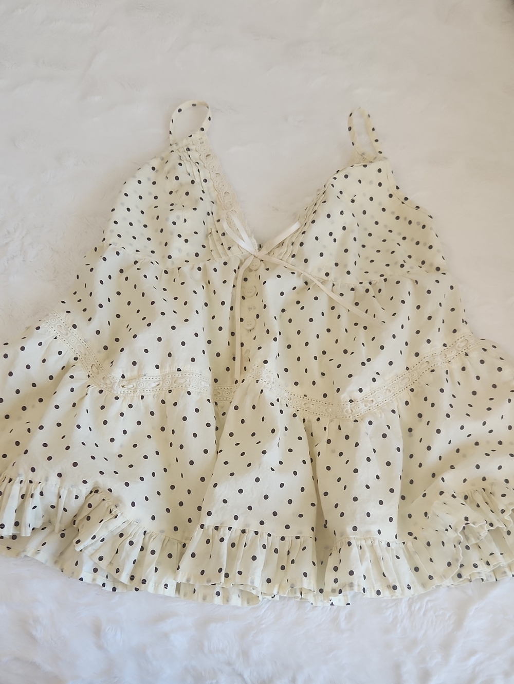 Women's Brand New Polka Dot Cream Ruffle Tank Top, Size Small